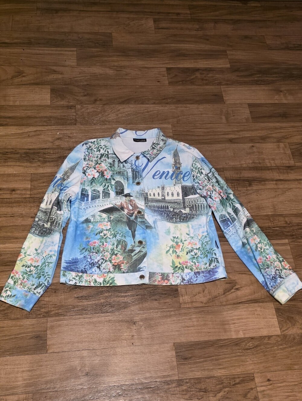 Venice Print Floral Denim Jacket - Blue